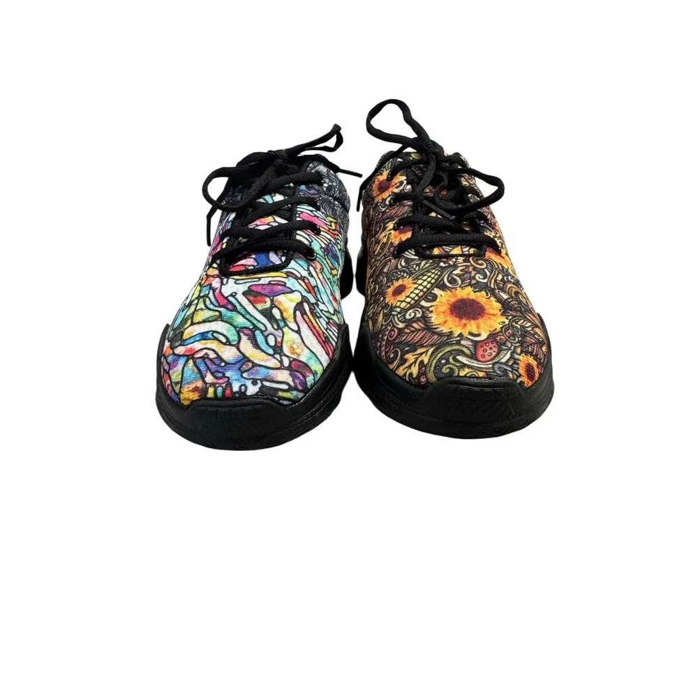 Yes We Vibe Womens Sz 7 Sneakers Mismatched Sunflowers Colorful Art Shoes